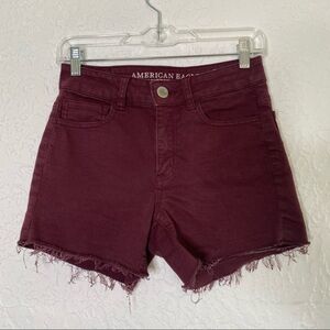 AMERICAN EAGLE High Rise Shortie burgundy cutoff Size 2
